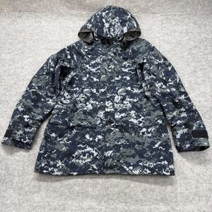 Valley Apparel Parka Mens Medium Blue Camo Gore Tex US Navy Hooded Waterproof